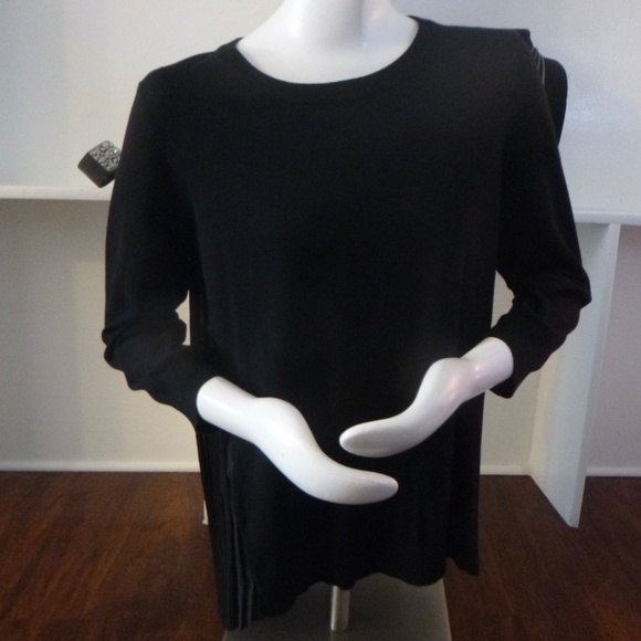 ADRIANNA PAPELL PLEATED WOVEN BACK SWEATER TOP M BLACK - Picture 5 of 16